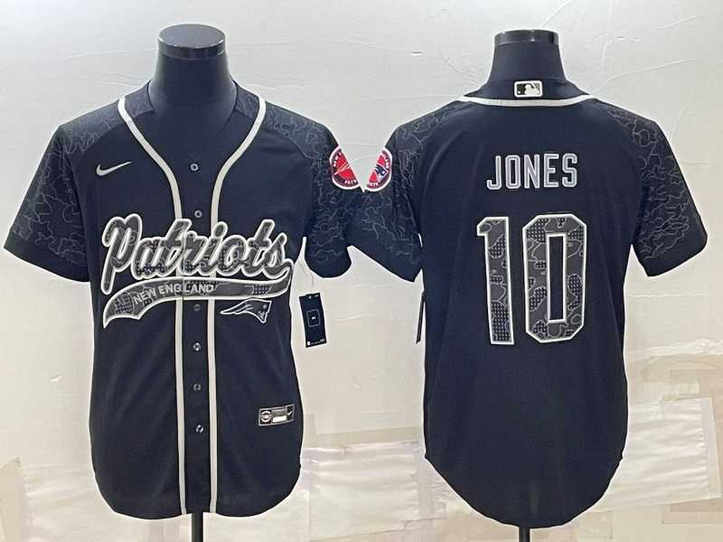 Men%27s New England Patriots #10 Mac Jones Black Reflective With Patch Cool Base Stitched Baseball Jersey